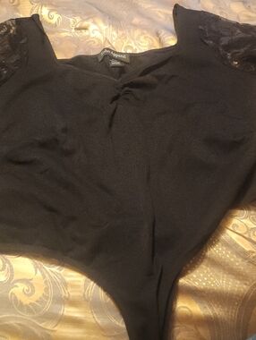 Soho Apparel Black Lace Cap-Sleeve Bodysuit